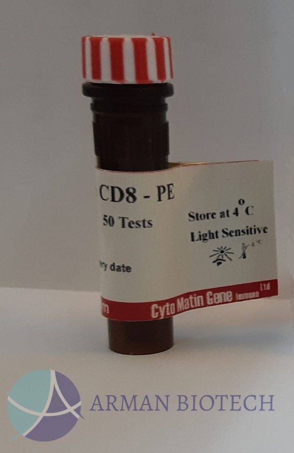 آنتی بادی گیرنده CD8 انسان نشاندار با فیکواریترین، Anti-human CD8-PEantibody، محصول CMG